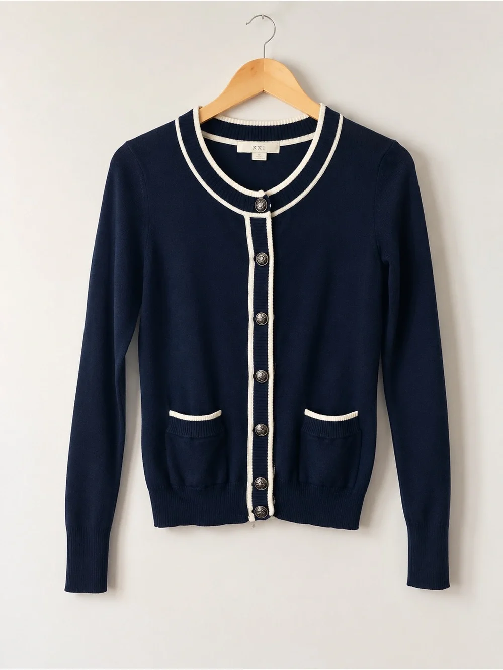 Forever 21 Navy Cardigan with White Trim